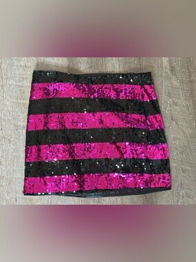 Forever 21 Black and Hot Pink Sequin Striped Mini Skirt, S